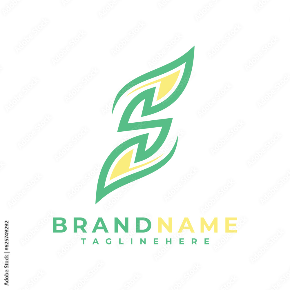 Sticker Initial letter S with leaf logo design vector illustration