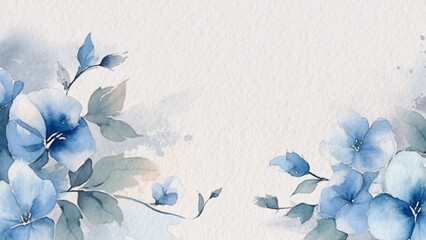 Fototapeta na wymiar Abstract Floral Blue Impatiens Scapiflora Flower Watercolor Background On Paper