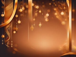 Luxury golden color background with golden line elements and curve light effect decoration and bokeh with Generative AI.