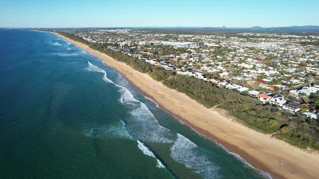 View From Above Buddina Foreshore Reserve along Kawana Beach, Queensland, Australia, Aerial Shot