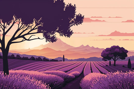 Generative AI. Wallpaper of a beautiful lavender field landscape. poster, postcard picture