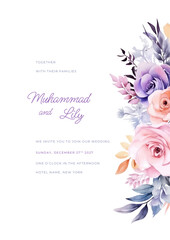 beautiful vector hand drawn pink roses wedding invitation card set