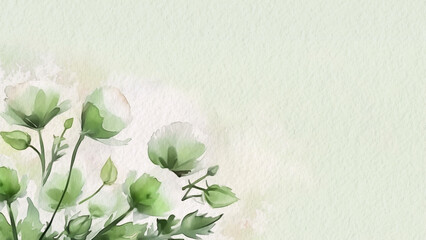 Abstract Floral Green Convolvulus Flower Watercolor Background On Paper