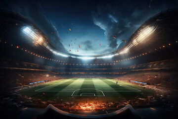 Large football stadium under night sky