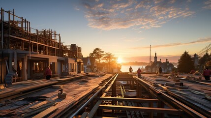 Building Dreams at Sunset: Construction Ambiance