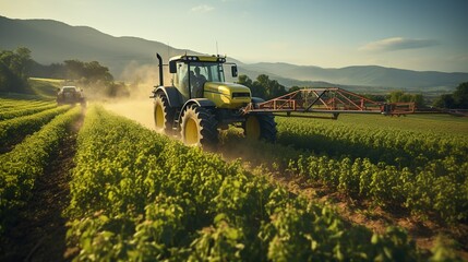 Sustainable Farming: Tractor Pesticide Spraying in Action