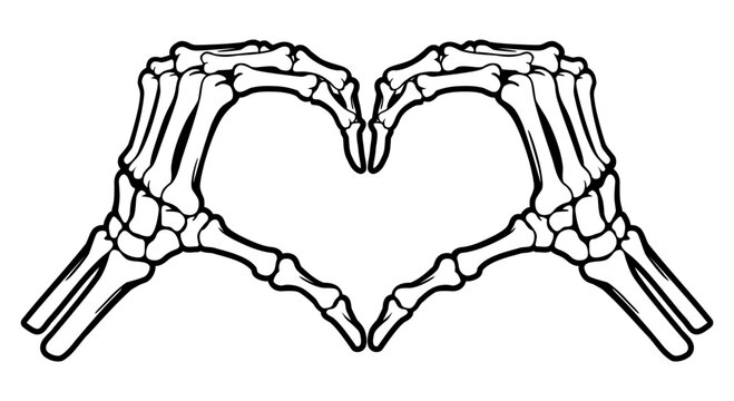 Skeleton bone hand heart shape sign illustrations