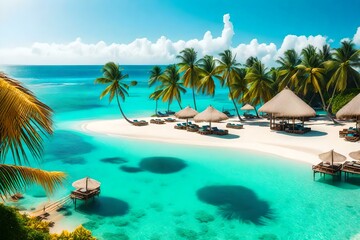 Fototapeta na wymiar Beautiful tropical beach with yellow sand generated by AI tool