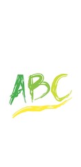 handwritten illustration with ABC letters with gradient colors on a white paper background
