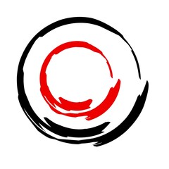illustration of a An illustration of two overlapping circles, created with black and red brushstrokes that are intentionally left unfinished. The contrast between the bold black red target with arrow