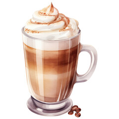 Macchiato, A cup of coffee, Morning coffee mug, Refreshing Watercolor Beverage Art for creative designs, Hot drink cutout. Isolated on Transparent Background. Generative AI