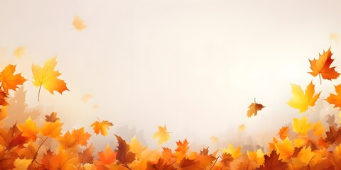Autumn banner with orange leaves. AI generative