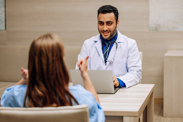 Doctor analyze patient, explain diagnoses, provide counseling for effective treatments goal.