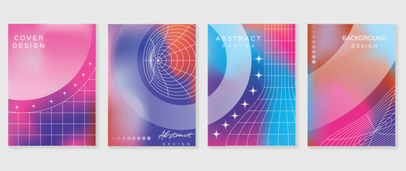 Modern y2k design background cover. Abstract gradient graphic with sparkles, wireframe. Aesthetic business cards collection illustration for flyer, brochure, invitation, social media, idol poster.