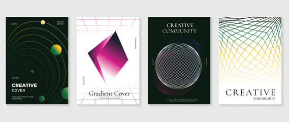 Modern banner design background. Abstract gradient graphic with 3d, geometric shapes, blend lines, wireframe. Futuristic business cards collection illustration for flyer, brochure, social media.