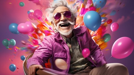 Concept art retirement. Old man chilling. Celebrate retiree. 