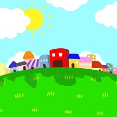green hill with coloring town.