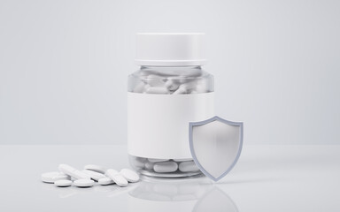 Medical pill bottle with health care concept, 3d rendering.