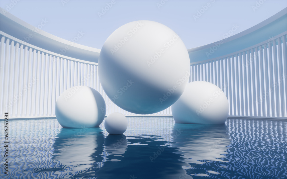 Poster water surface with round geometry background, 3d rendering.
