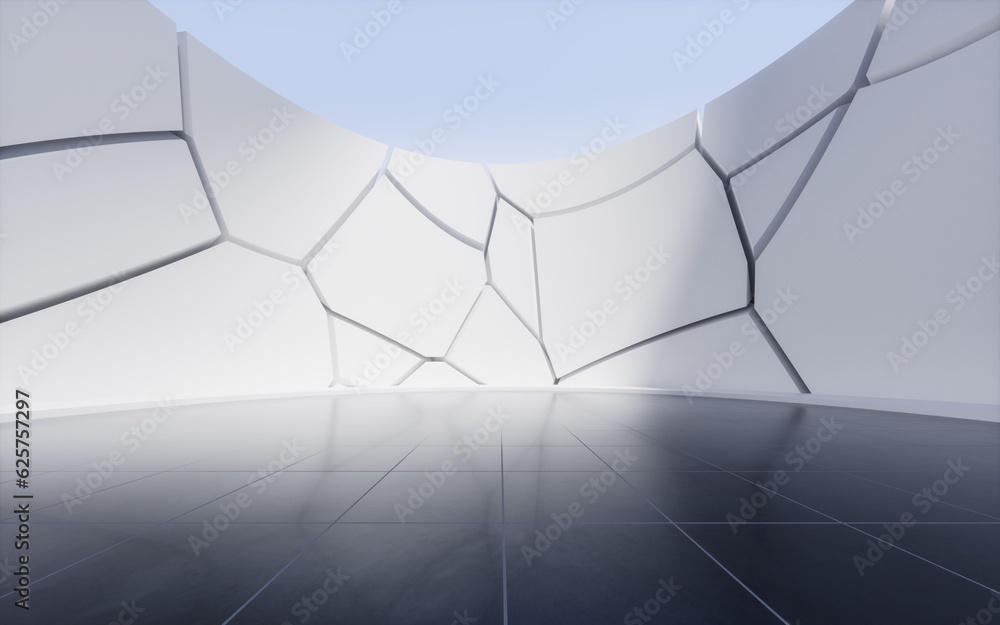 Poster empty ground with creative geometry background, 3d rendering.