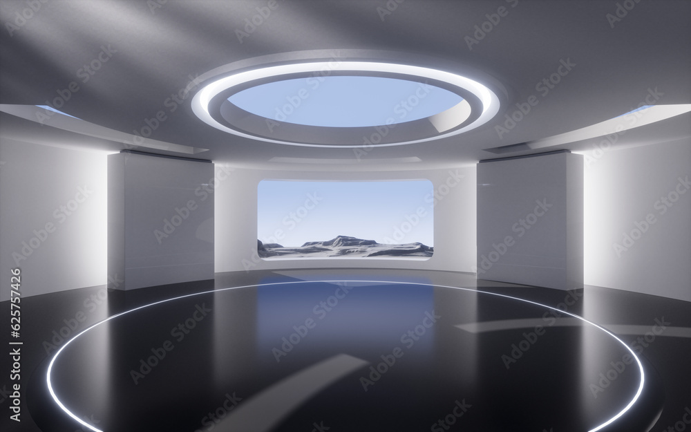 Poster Empty creative round room background, 3d rendering.