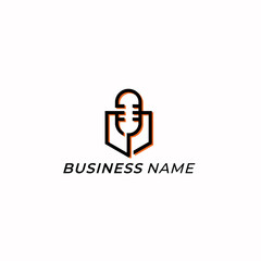 logo design shield and microphone
