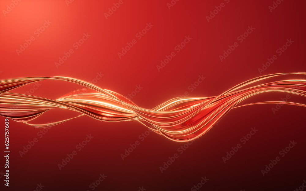 Poster flowing red geometry lines, 3d rendering.