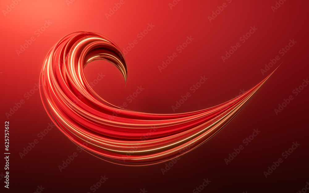 Poster flowing red geometry lines, 3d rendering.