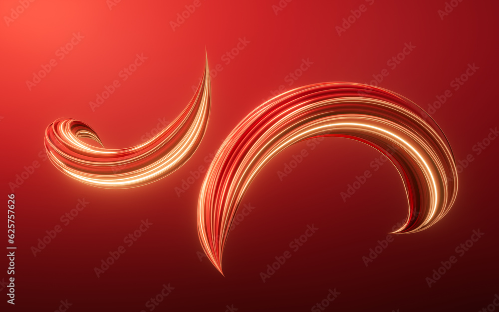 Poster flowing red geometry lines, 3d rendering.