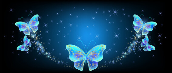 Obraz na płótnie Canvas Flying butterflies with sparkle and blazing trail