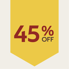 45% discount label. for sale. promotion. special offer promotion. discount percentage. vector flat design.