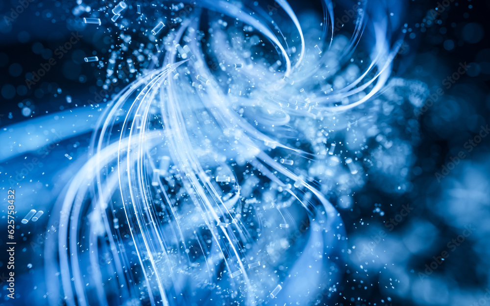 Poster flowing curve and particles background, 3d rendering.