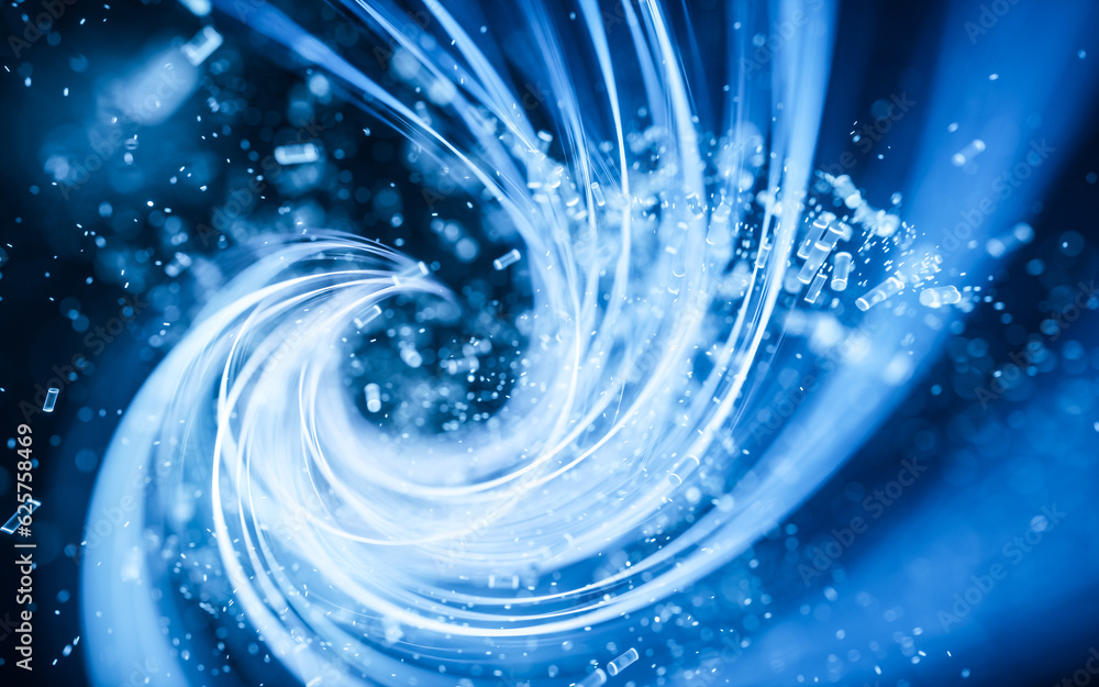 Poster flowing curve and particles background, 3d rendering.