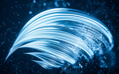 Flowing curve and particles background, 3d rendering.