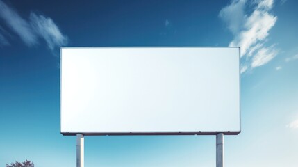 Obraz premium low angle shot of blank billboard mockup against bright blue sky.