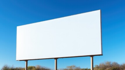 Obraz premium low angle shot of blank billboard mockup against bright blue sky.
