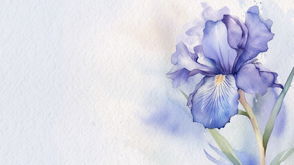 Abstract Floral Blue Iris Tridentata Flower Watercolor Background On Paper