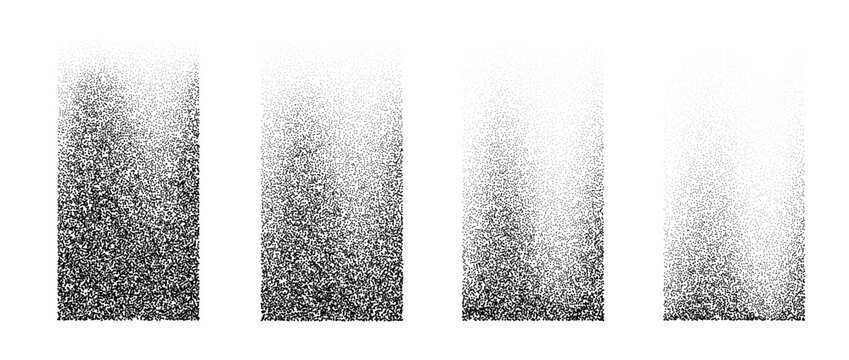 Set Of Fading Wavy Rectangular Gradients. Black Vertical Dotted Textured Element Collection. Stippled Halftone Object Pack. Noise Grain Dotwork Shapes. Vanishing Engraved Shade Effects Bundle. Vector