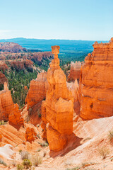 Nature scene showing beautiful hoodoos, pinnacles and spires rock formations including famous Thors Hammer in Utah, United States. 