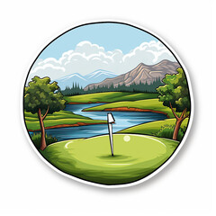 cut sport sticker of golf hole in one on white isolated background
