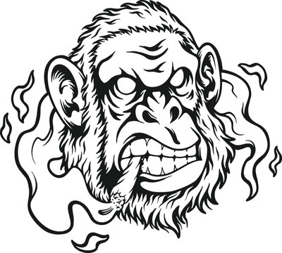Smoking weed angry gorilla cannabis expression outline. vector illustrations for your work logo, merchandise t-shirt, stickers and label designs, poster, greeting cards advertising business company