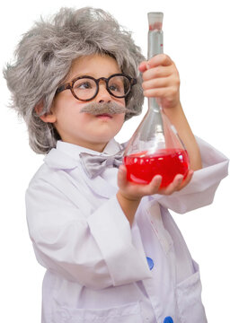 Digital png photo of caucasian boy with scientist costume on transparent background