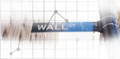 Digital png illustration of road sign with wall street text on transparent background