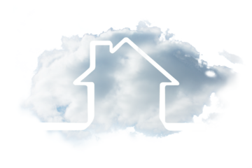 Digital png illustration of house symbol over cloud on transparent background