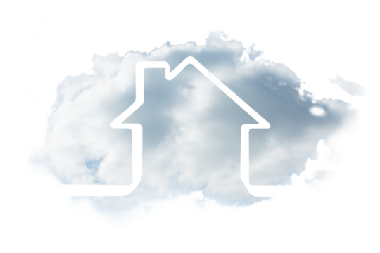 Digital png illustration of house symbol over cloud on transparent background - Powered by Adobe