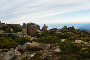 beautiful landscape vista of Mount Wellington tourist landmark in Hobart Tasmania in Australia, ...