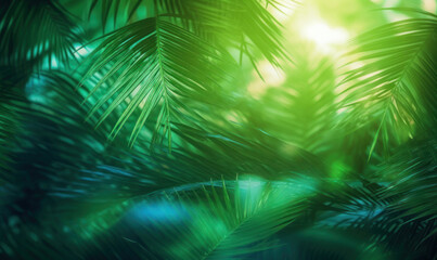 Obraz premium Tropical leaves textured wallpaper. Creative abstract surface banner. Created with generative AI tools