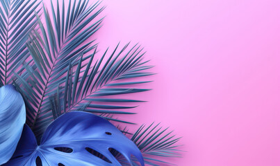Background with tropical leaves palm and monsters.. Created with generative AI tools