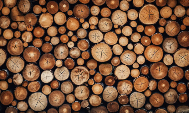 Tree logs background. Wood texture. Created with generative AI tools