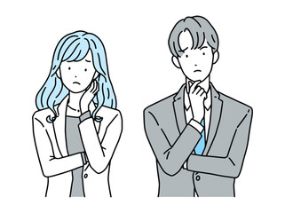 困った表情・悩むビジネスパーソン　男性＆女性